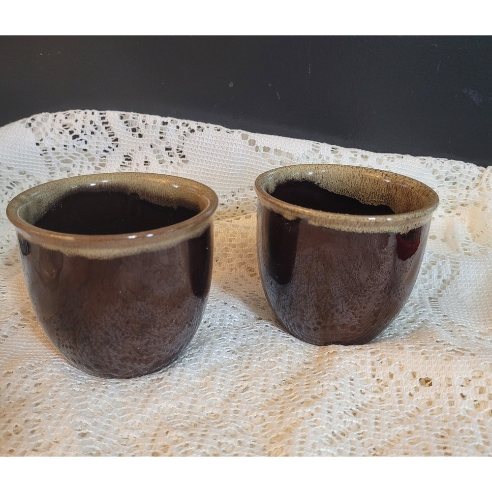 2 Vtg Brownish green Drip Custard Cups